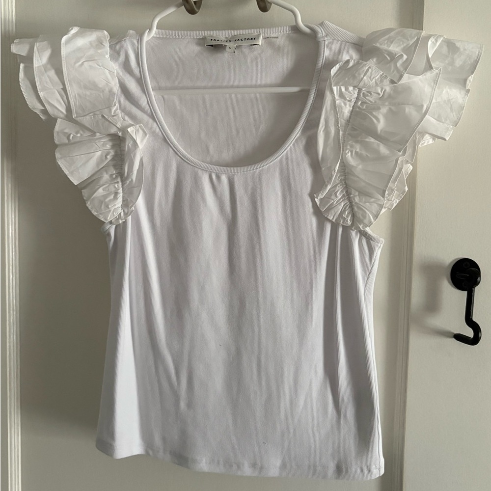 White Ruffled Sleeve Top